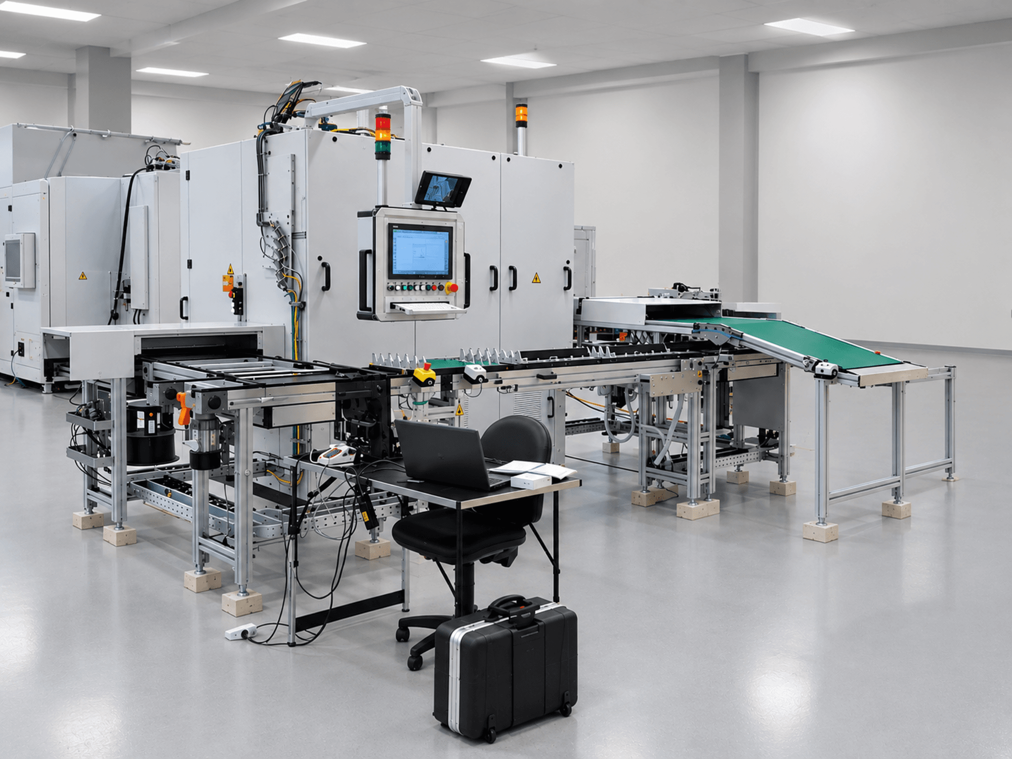 Станок CLEAN LASER clean CELL 3220, вид спереди; оснащён конвейерной системой и интерфейсом мониторинга.