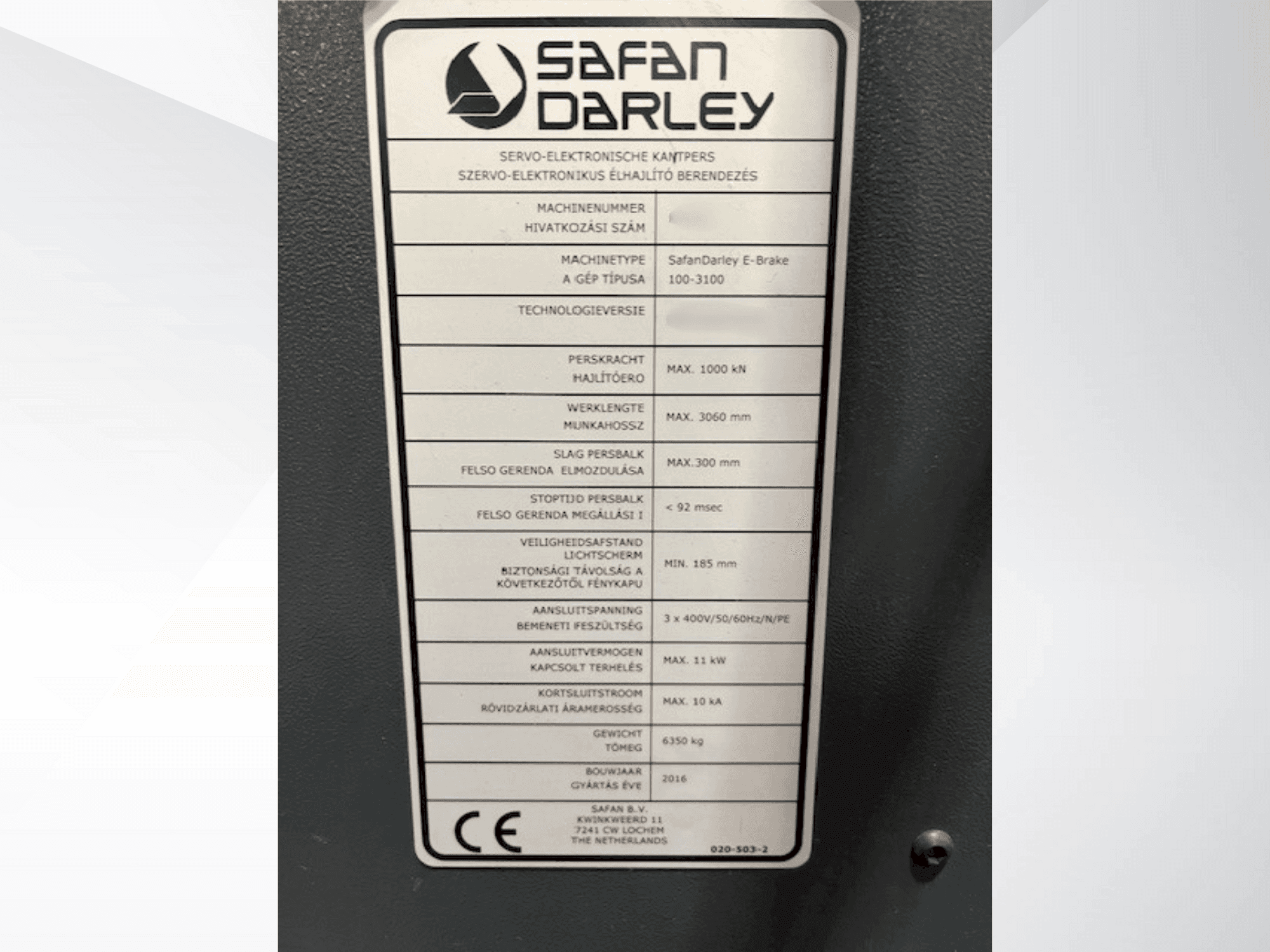 Вид станка Safan E Brake 100 3100 спереди